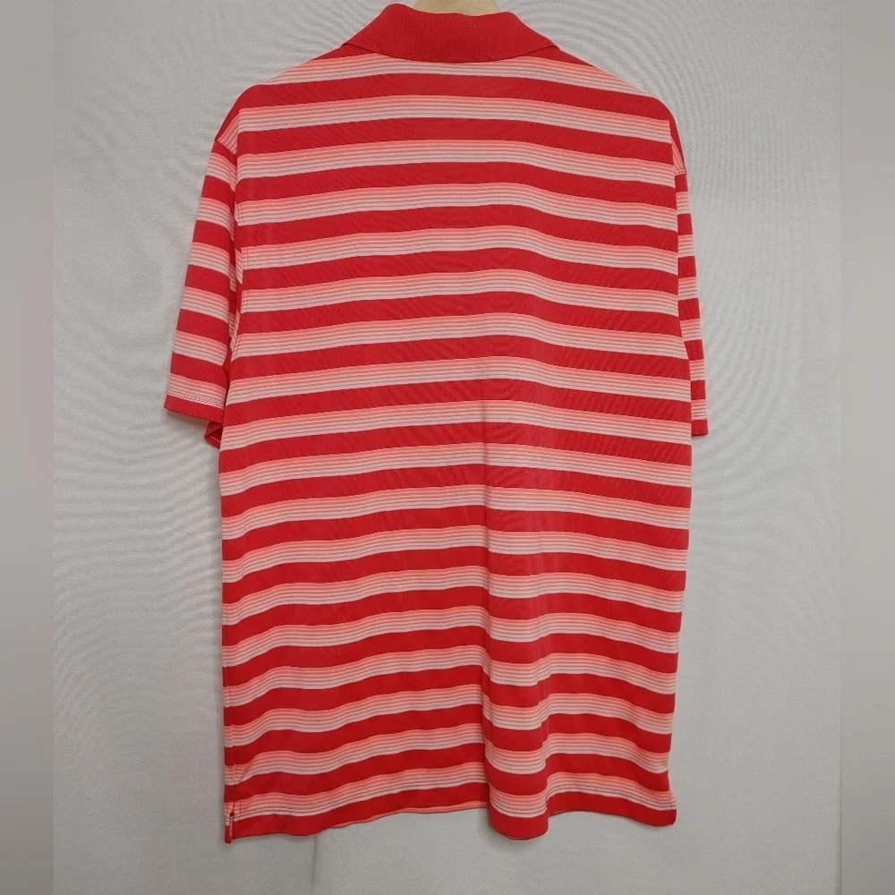 Nike Golf Standard Fit Polo Shirt Short Sleeve Pink‎ Orange White Stripe Melon L
